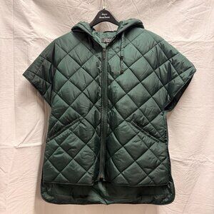 Dennis Basso Quilted Zip Front Poncho with Hood - Evergreen Size XS